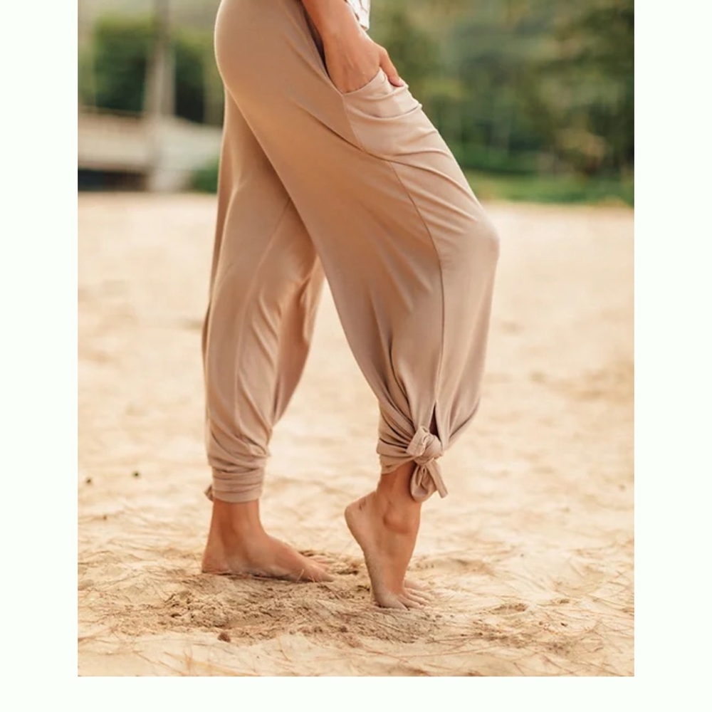 Women’s Tie-Hem Boot Cut Lounge Pants in Beige